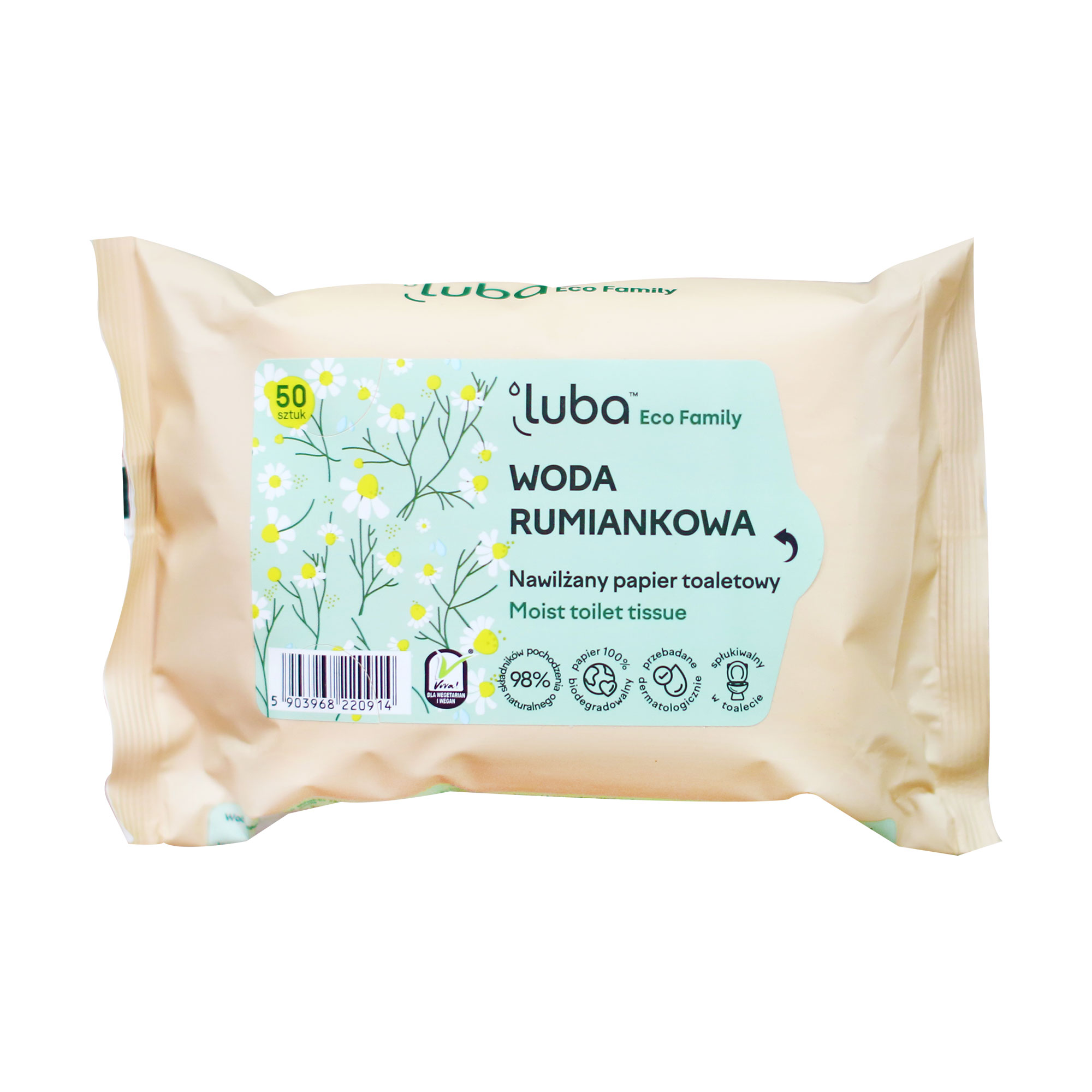 Вологий туалетний папір Luba Eco Family з ромашковою водою, 50 шт
